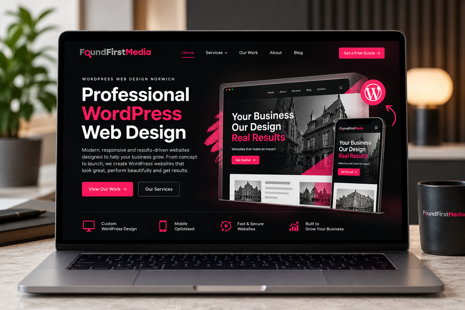 WordPress website design for a Norwich business shown on desktop and mobile